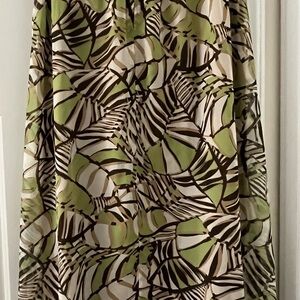 Green Leaf Print Women's Skirt Fully- Lined